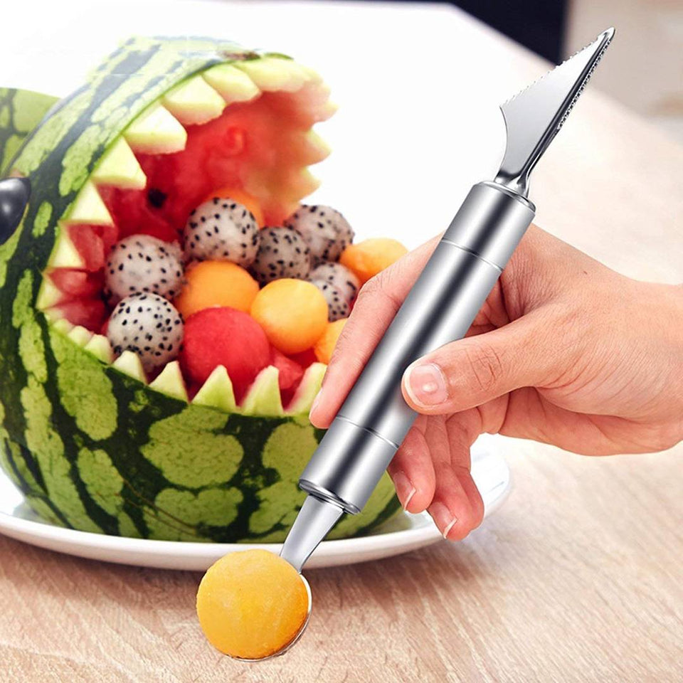 2-In-1 Stainless Steel Melon Baller Scoop Fruit  Ice Cream Carving Knife With Spoon (Assorted) - 1 Piece